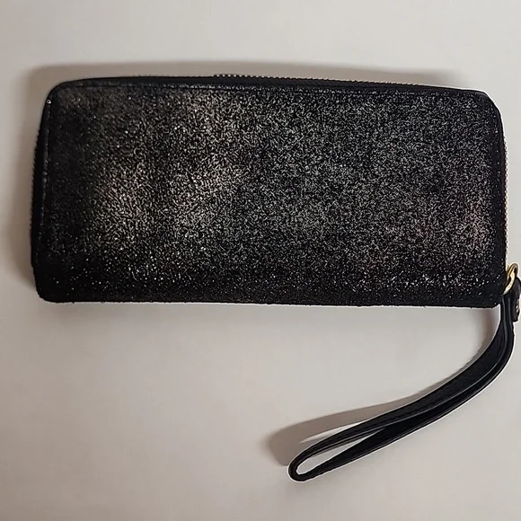 Fossil Metallic Pewter w/Taupe/Gray Inside Wristlet Wallet/Card Holder Clutch - Picture 3 of 11